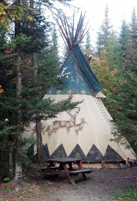 The painted tipi.  This canvas was installed in May 2013... now a bit weathered, but still beautiful.